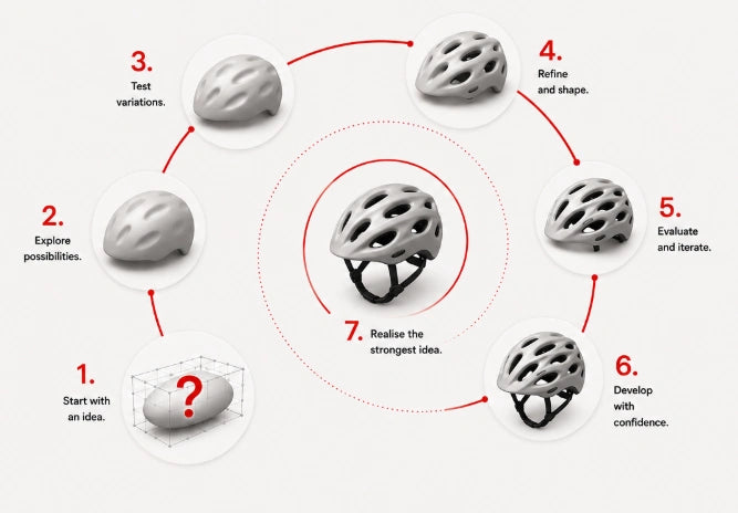 An idea evolving through exploration, testing, refinement and iteration